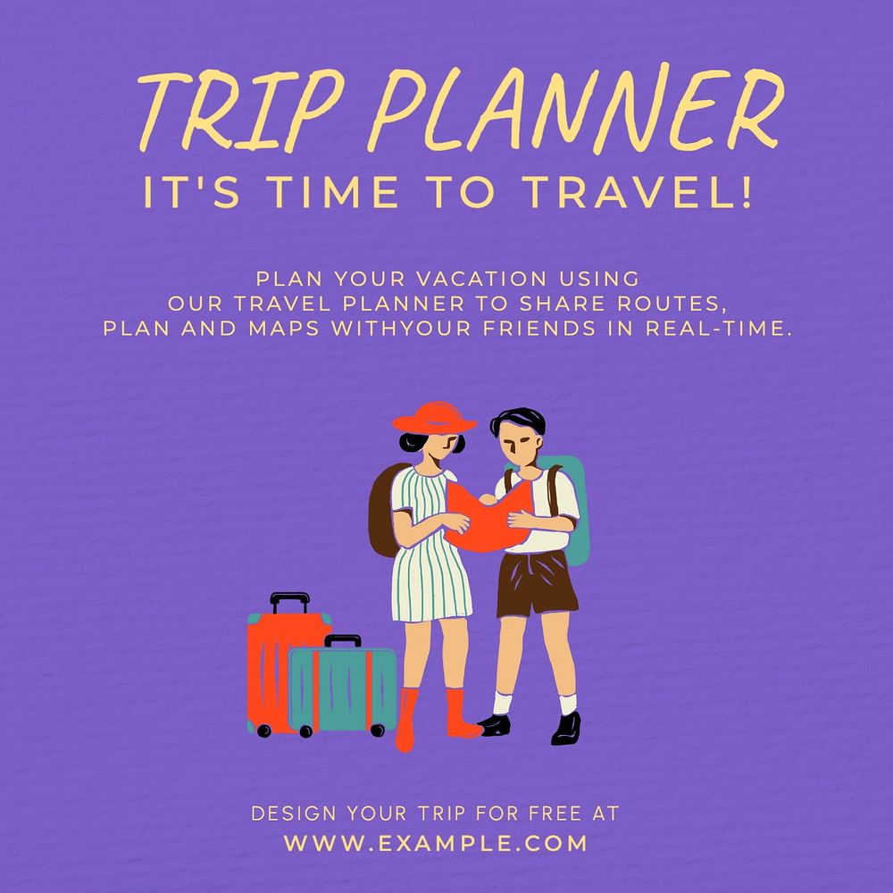 Trip planner Instagram post template, editable text & design