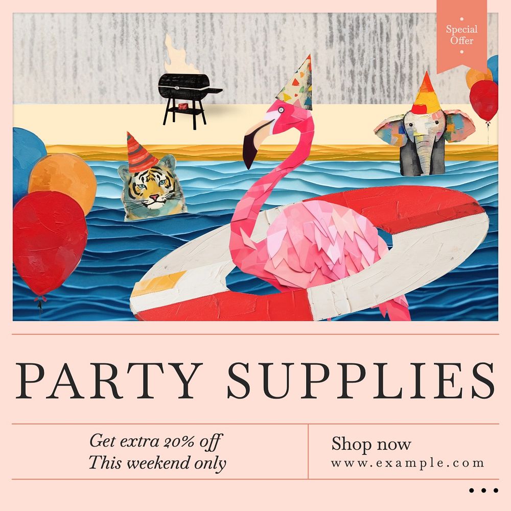 Party supplies Instagram post template, editable text