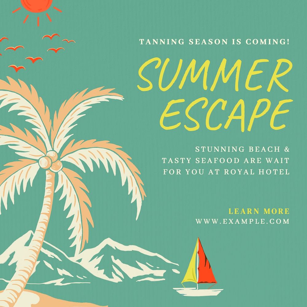 Summer escape Instagram post template, editable text & design