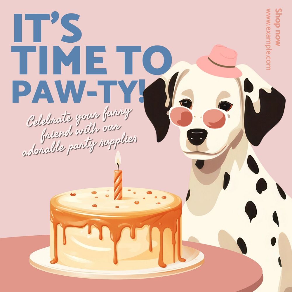 Dog birthday Instagram post template, editable text