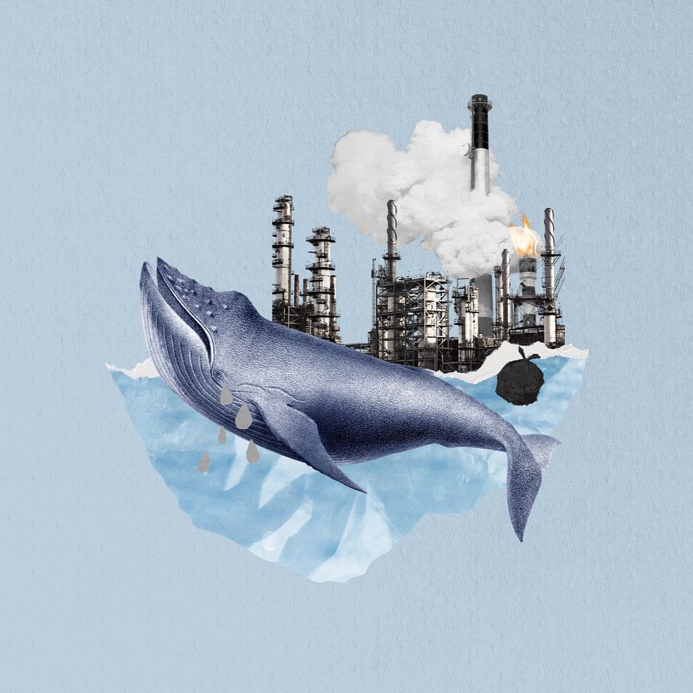 Ocean industrial waste pollution collage remix editable design