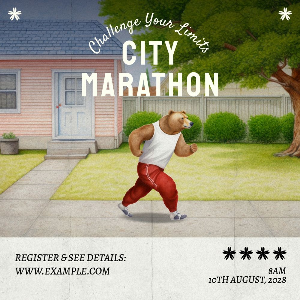 City marathon Facebook post template, editable design