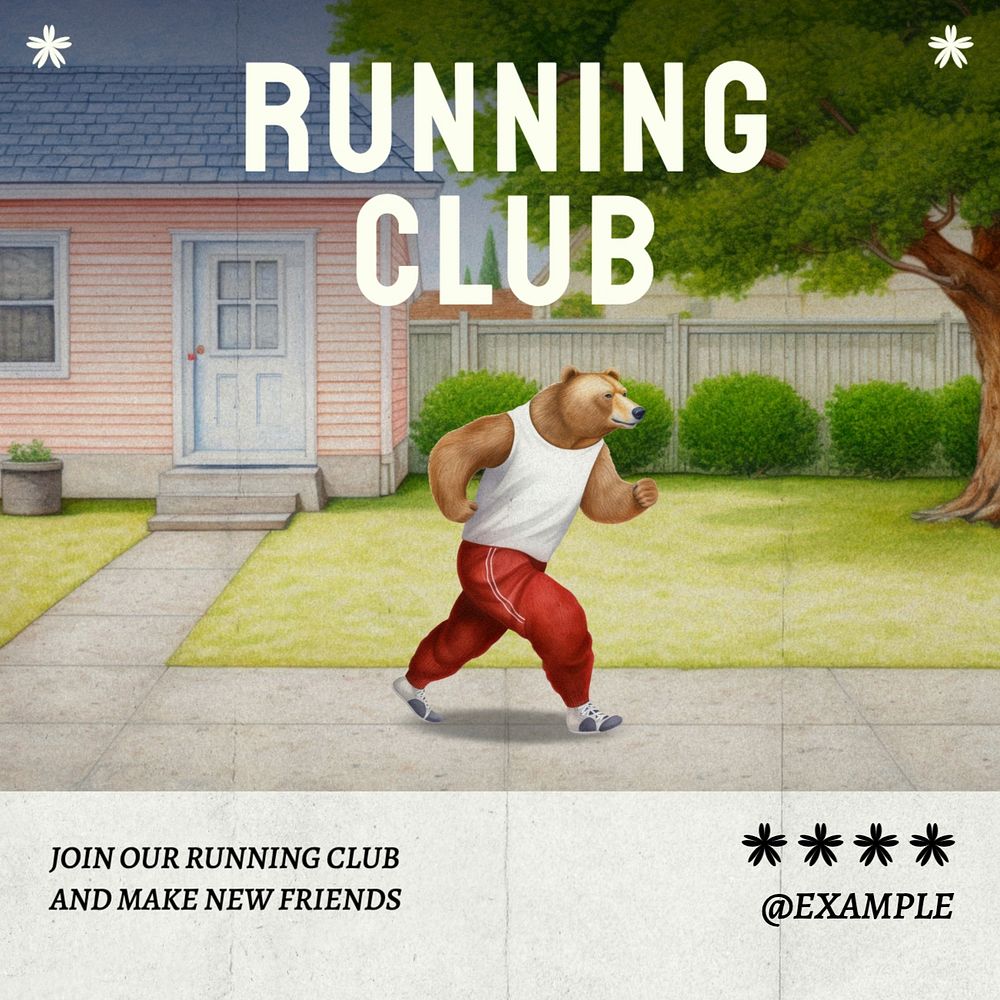 Beach running club Facebook post template, editable design