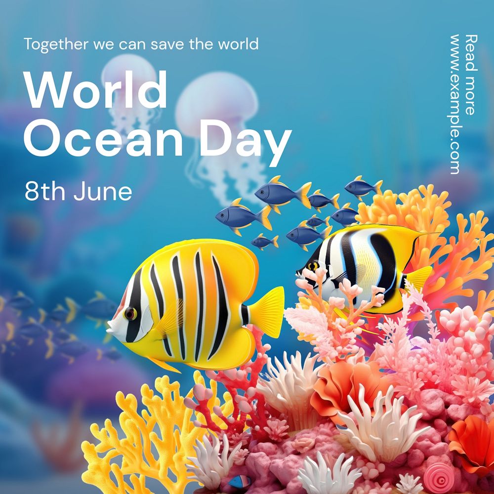 Ocean day Instagram post template, editable text