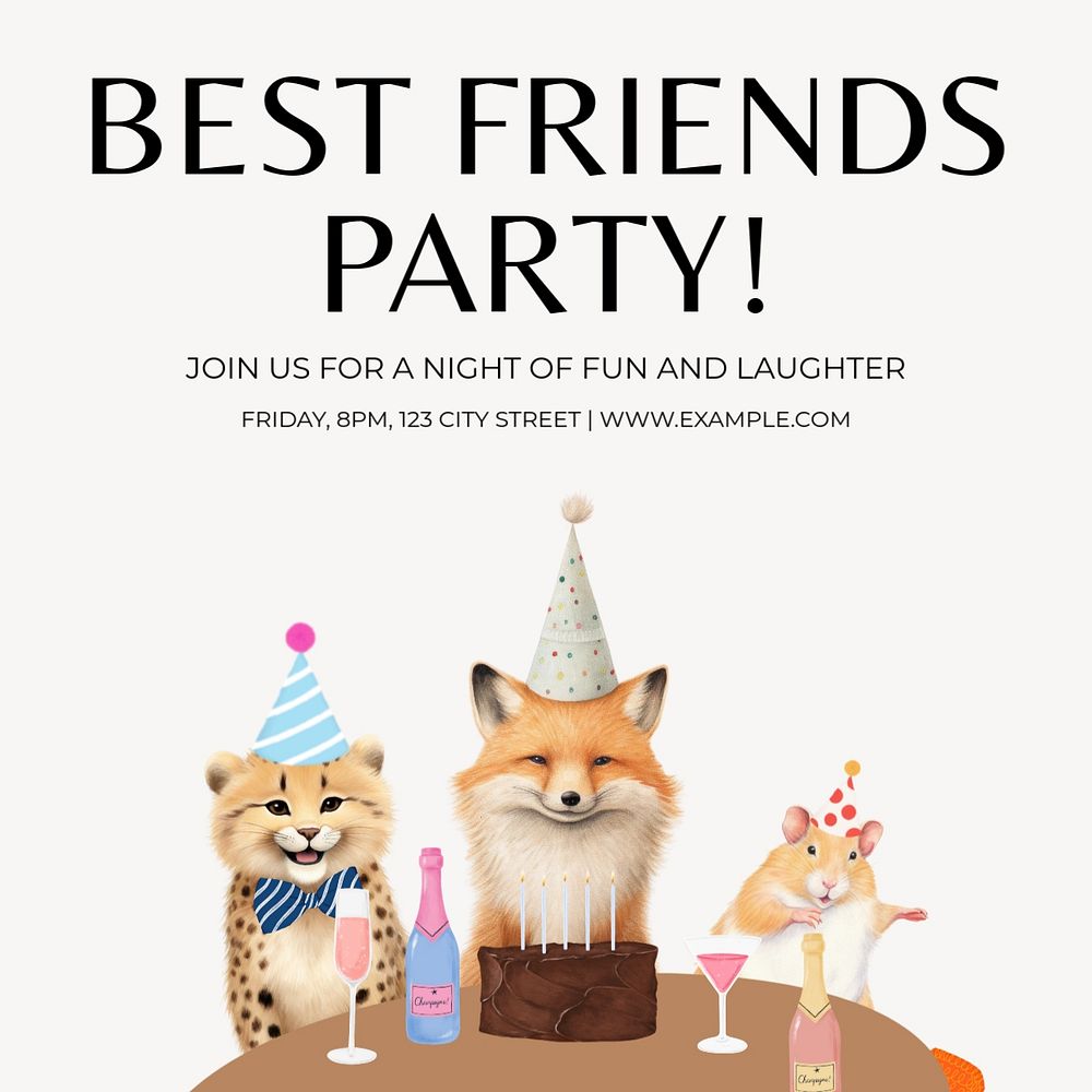 Best friends party Facebook post template, editable design