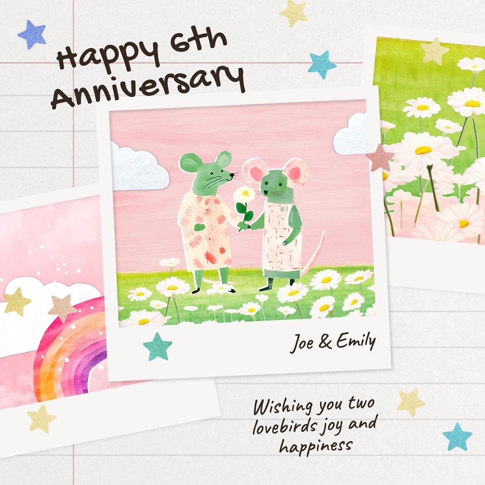 Happy anniversary Instagram post template, editable text