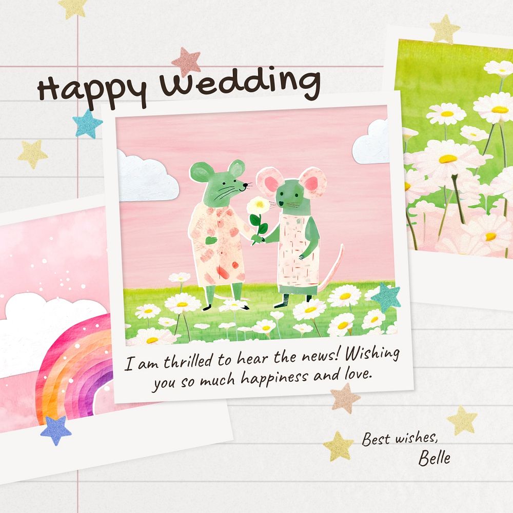 Happy wedding Instagram post template, editable text