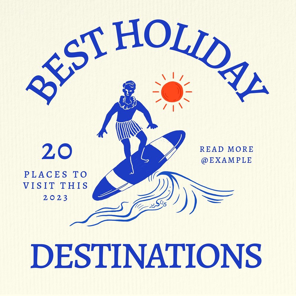 Best holiday destinations Instagram post template, editable text & design