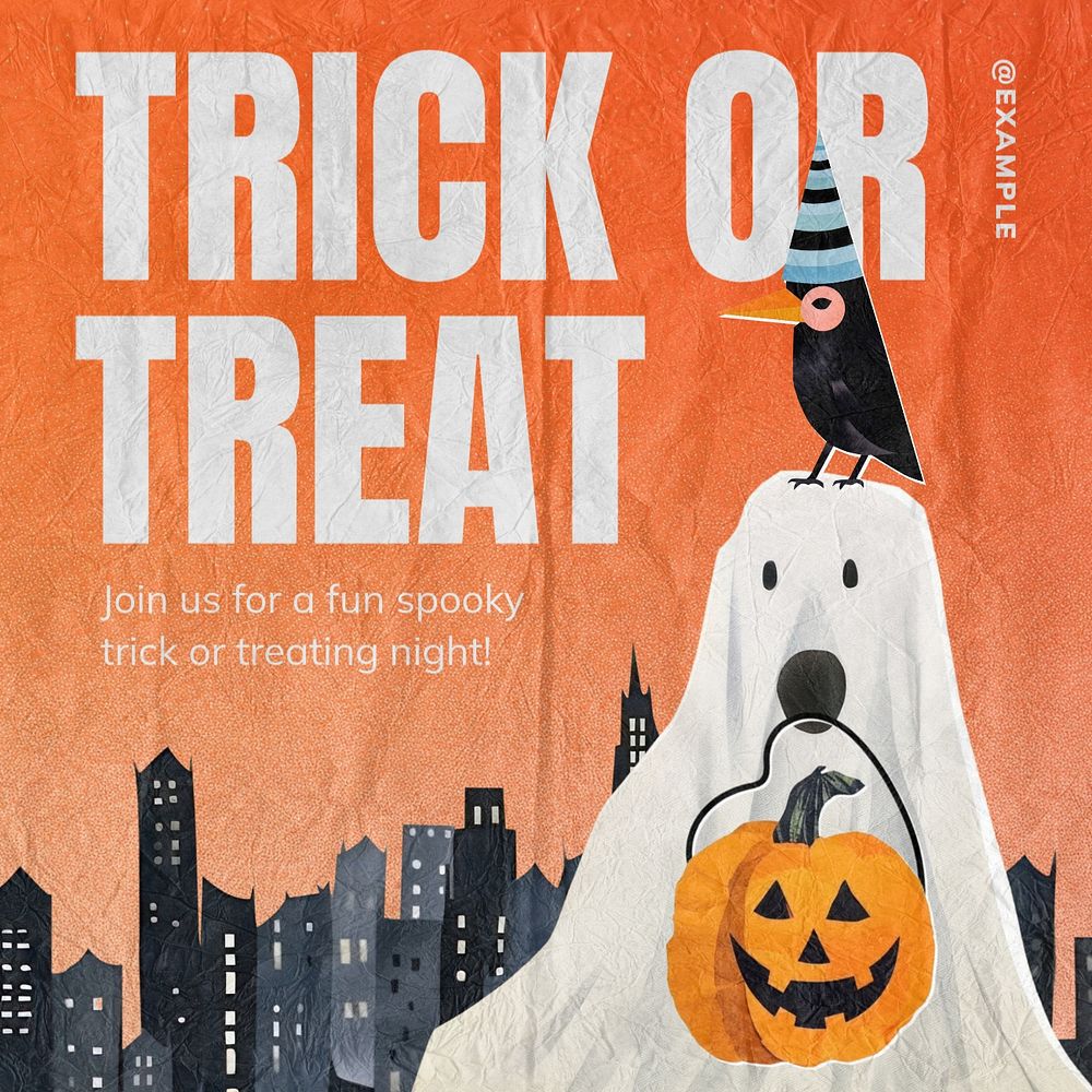 Trick or treat Instagram post template, editable text