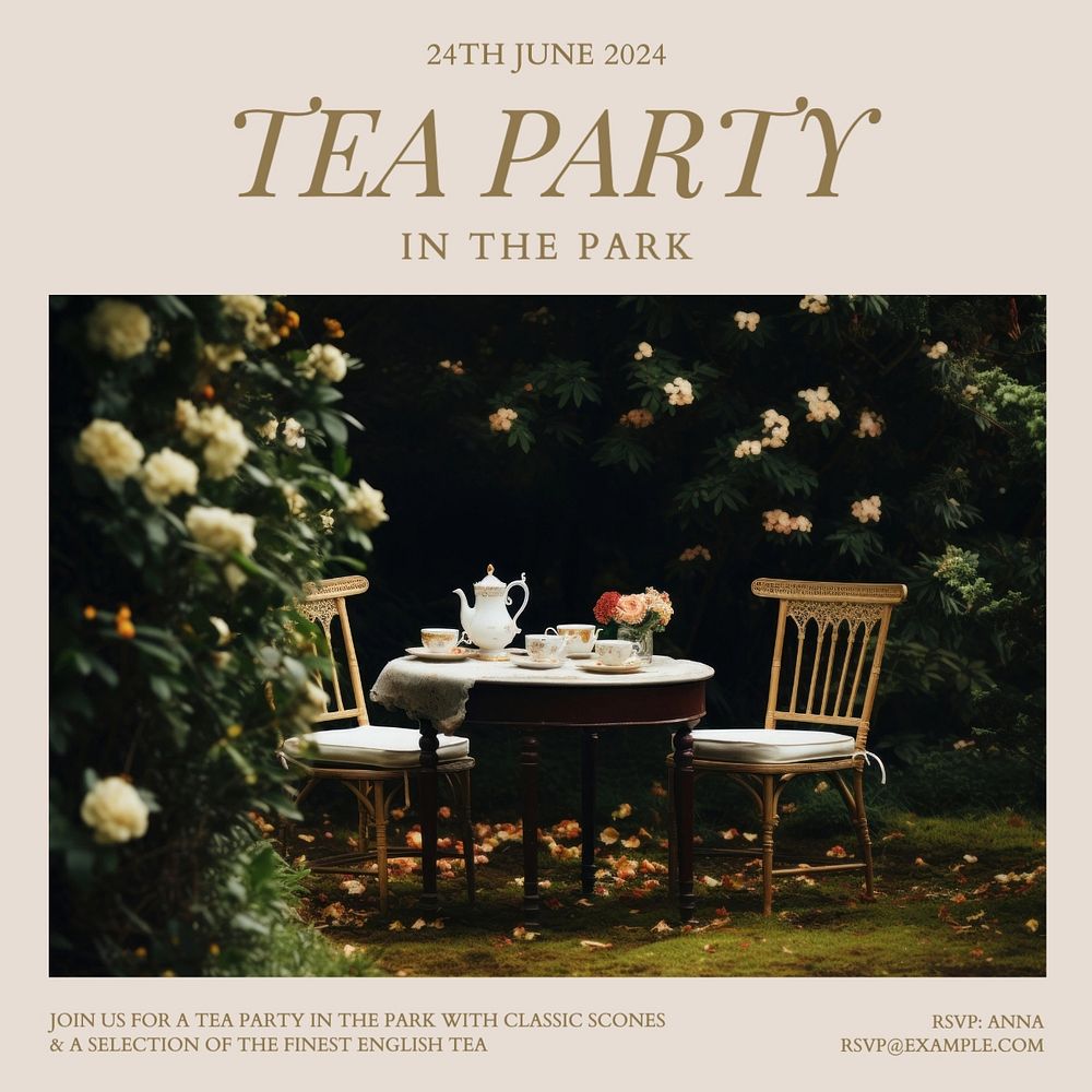 Park tea party Instagram post template, editable social media design