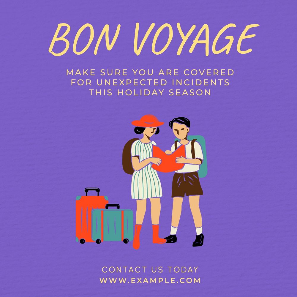 Bon voyage Instagram post template, editable text & design