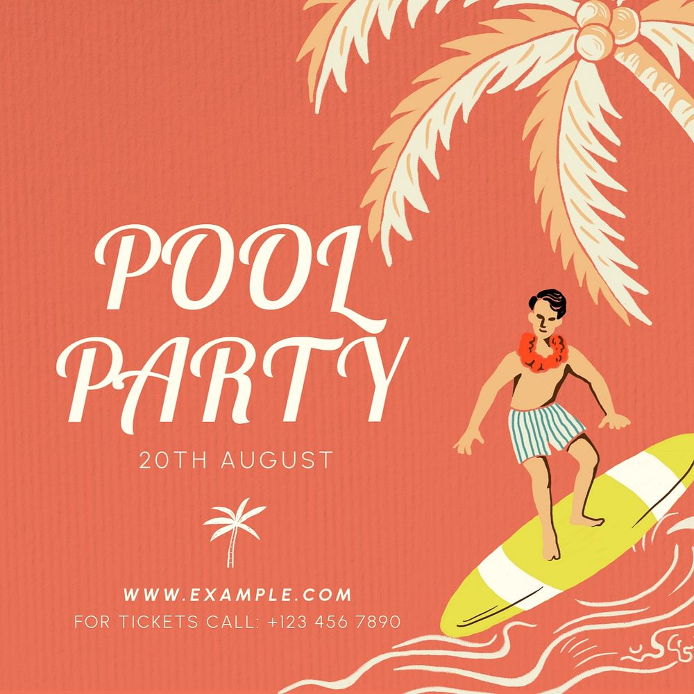 Pool party Instagram post template, editable text & design