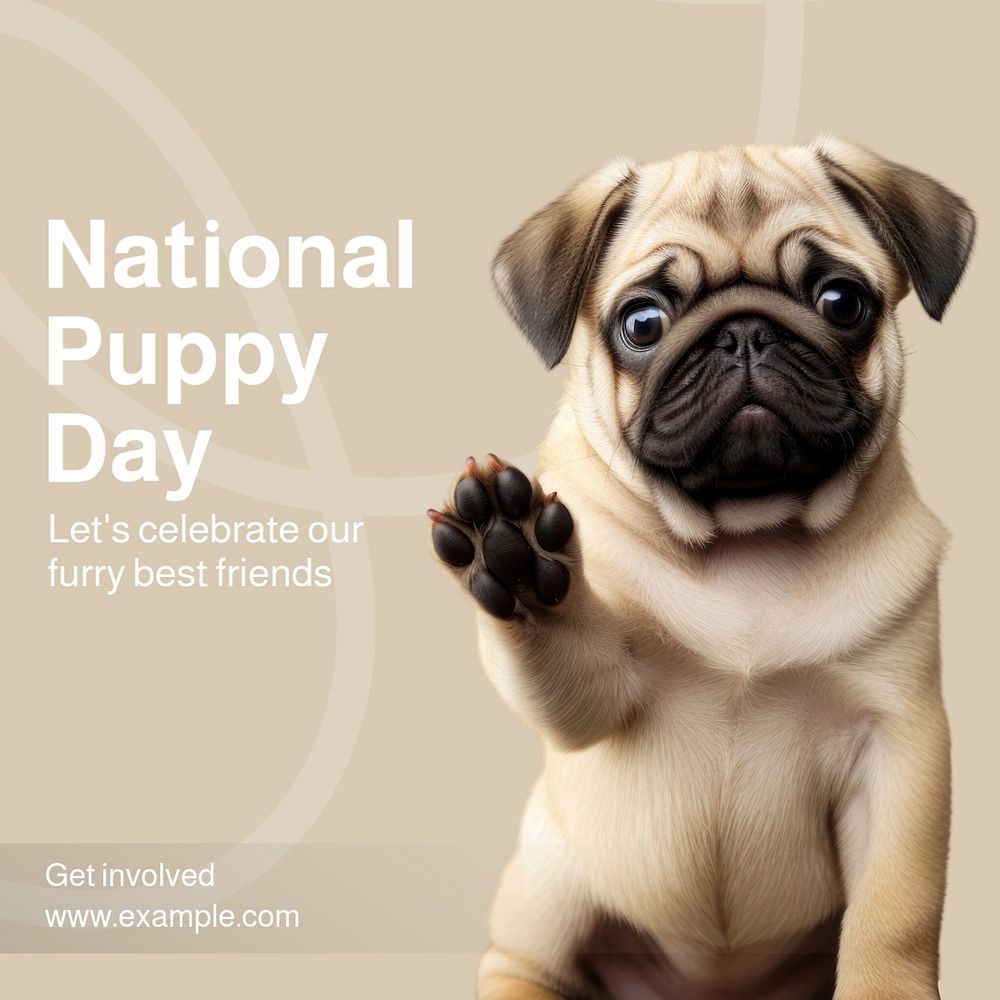 National puppy day Instagram post template, editable text