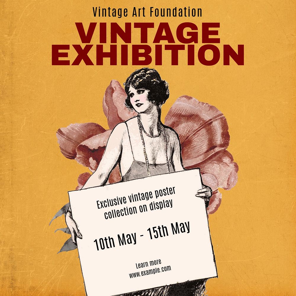 Vintage exhibition Instagram post template, editable text