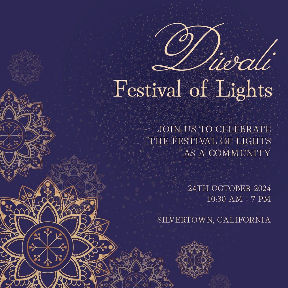 Diwali festival invitation Instagram post template, editable text