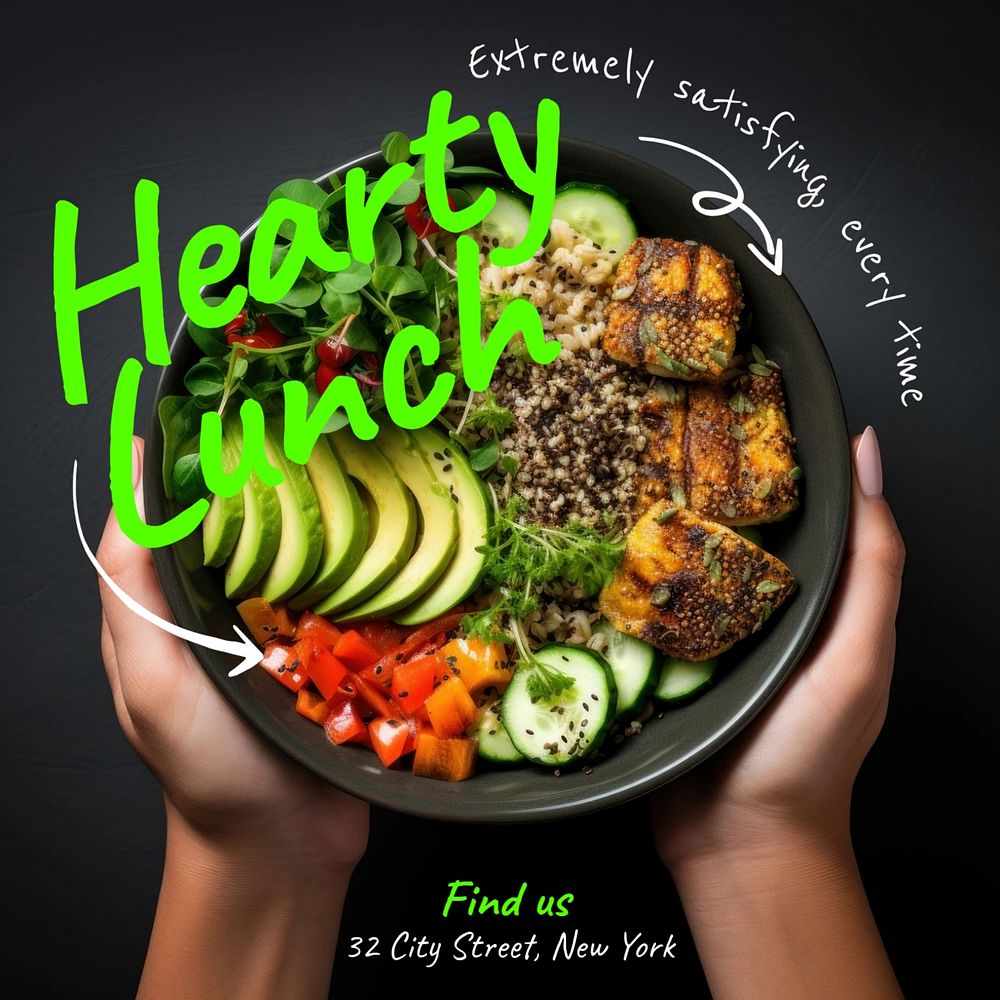 Hearty lunch Instagram post template, editable text