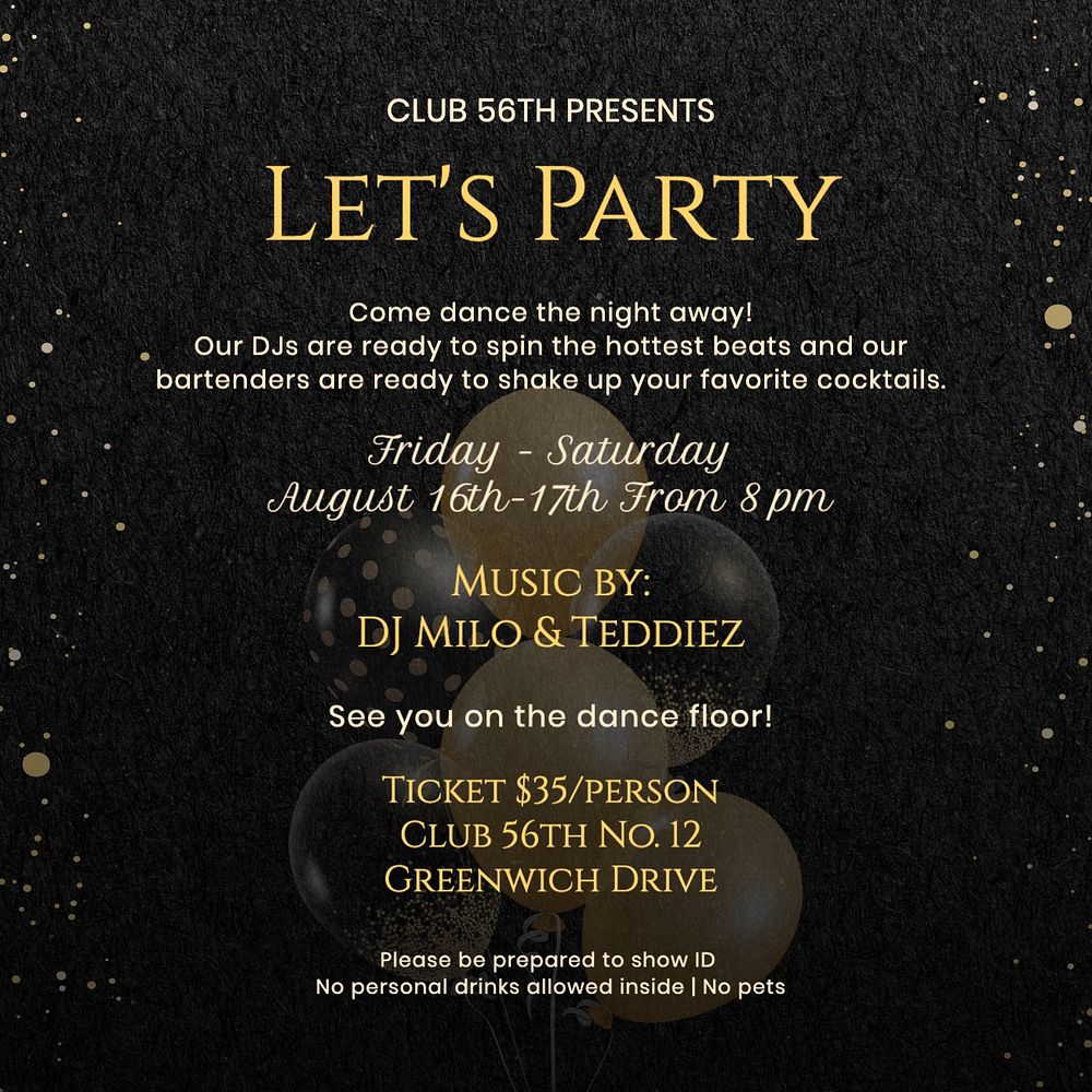 Let's party Instagram post template, editable text