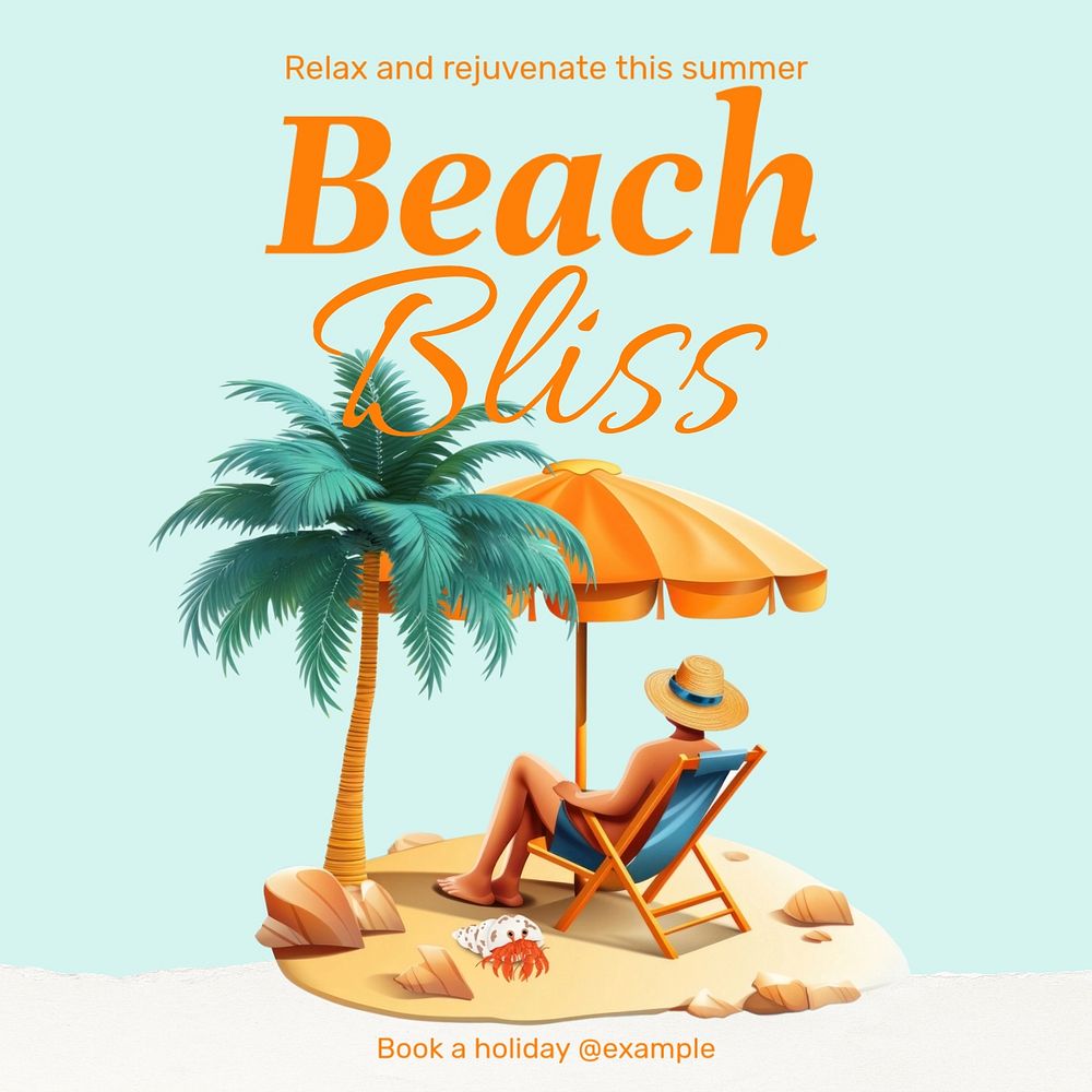 Beach holiday Instagram post template, editable text