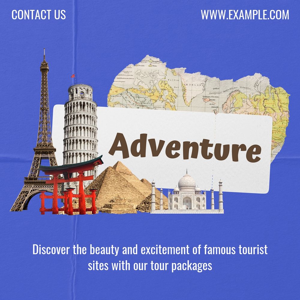 Adventure tourist Instagram post template, editable text