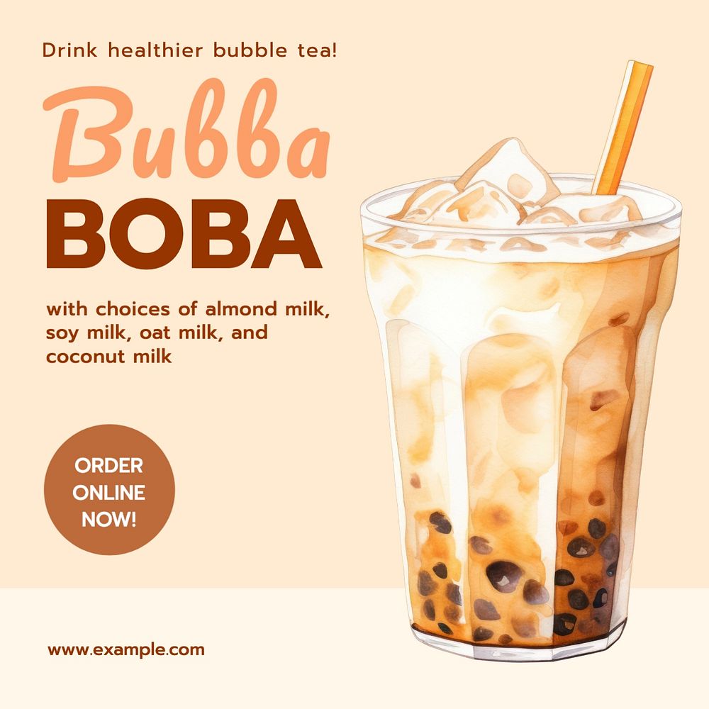 Healthy boba Instagram post template, editable social media design