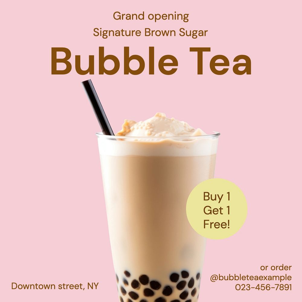 Bubble tea Instagram post template, editable social media design