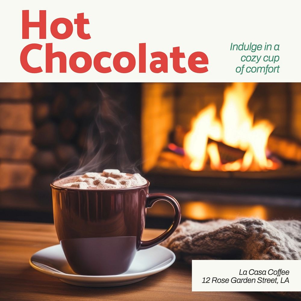 Hot chocolate Facebook post template, editable design