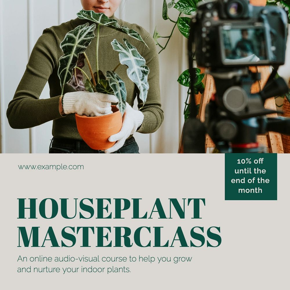 Houseplant masterclass Facebook post template, editable design