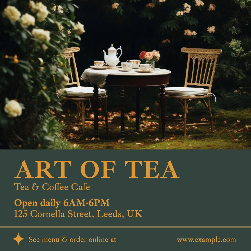 Tea & coffee cafe Facebook post template, editable design