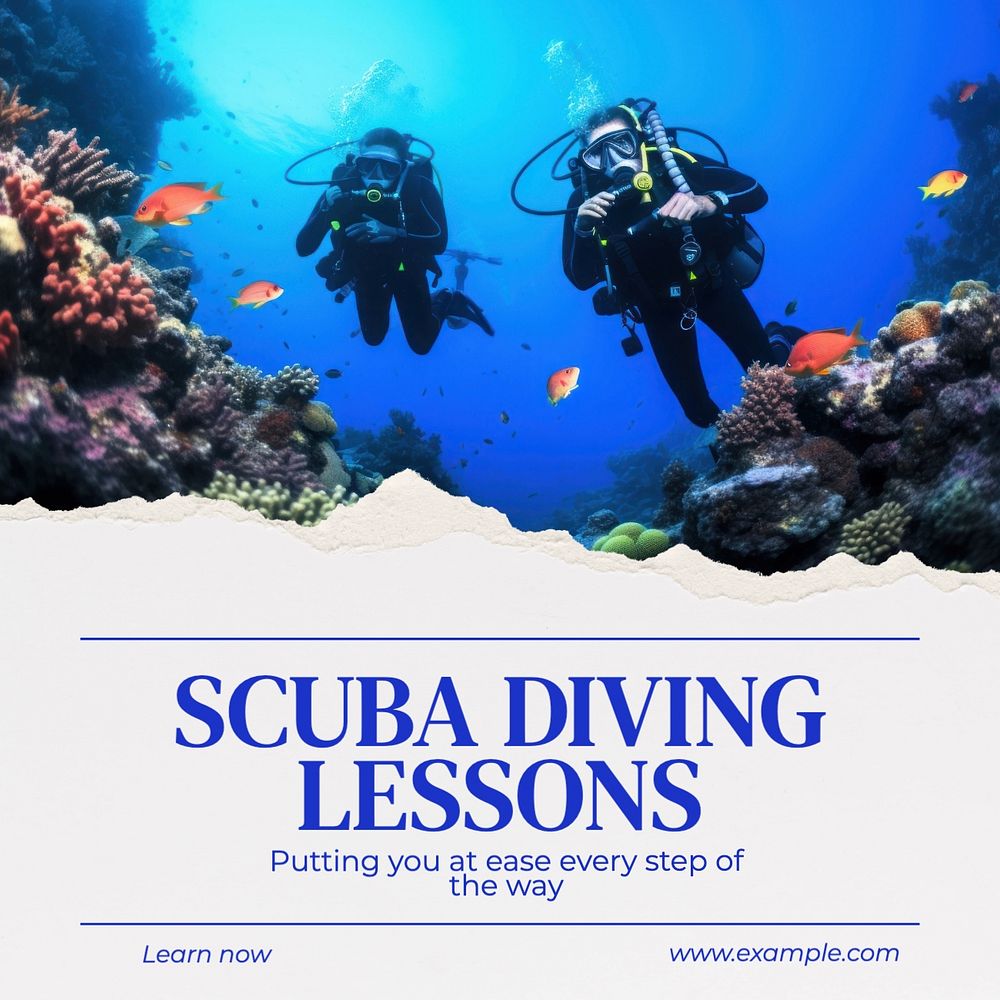 Scuba diving lessons Facebook post template, editable design