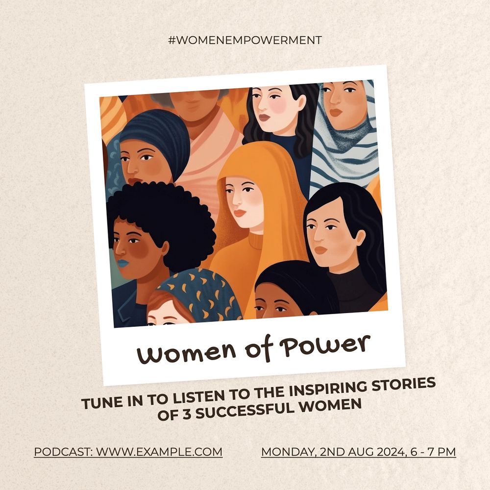 Women podcast power Instagram post template, editable social media design