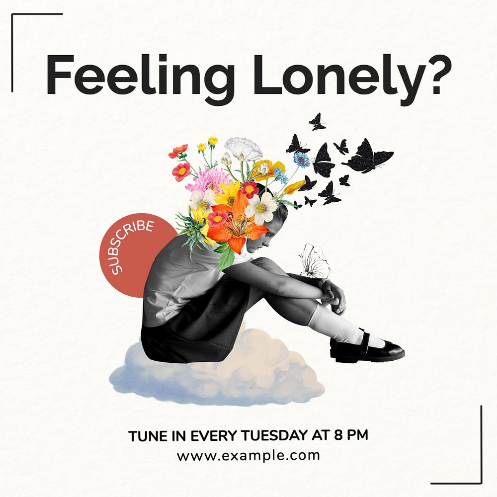 Loneliness podcast Instagram post template, editable social media design