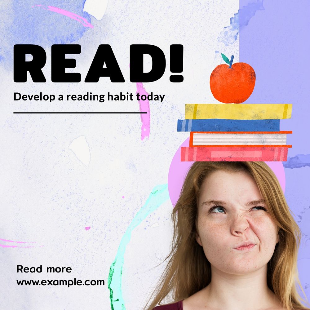 Reading habit Instagram post template, editable social media design