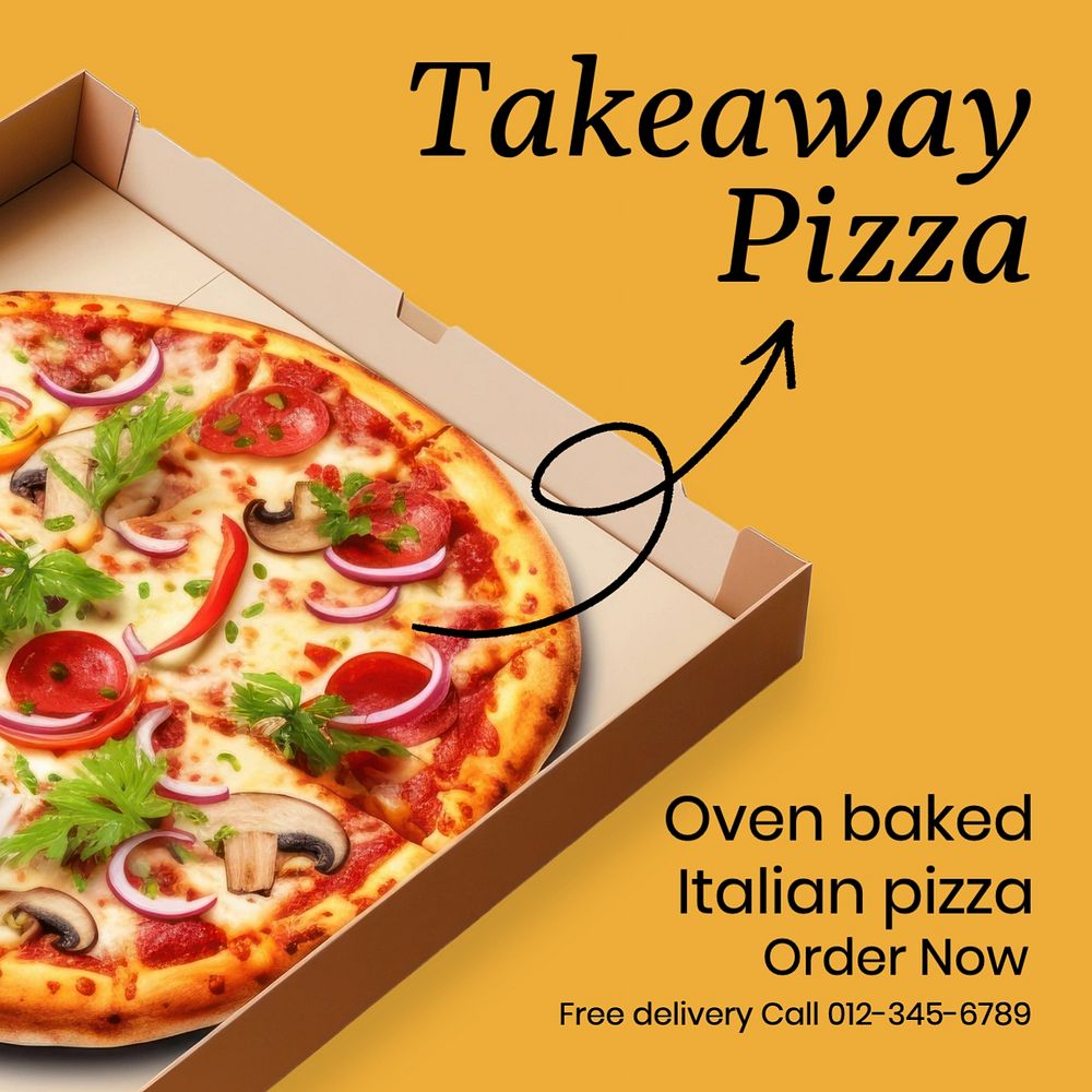 Takeaway pizza Facebook post template, editable design