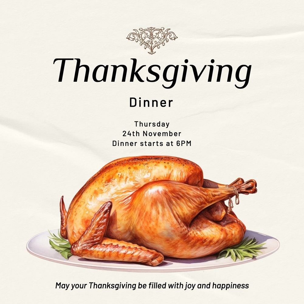 Thanksgiving dinner party post template, editable social media design