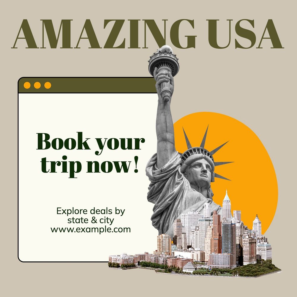 USA travel Instagram post template, editable text