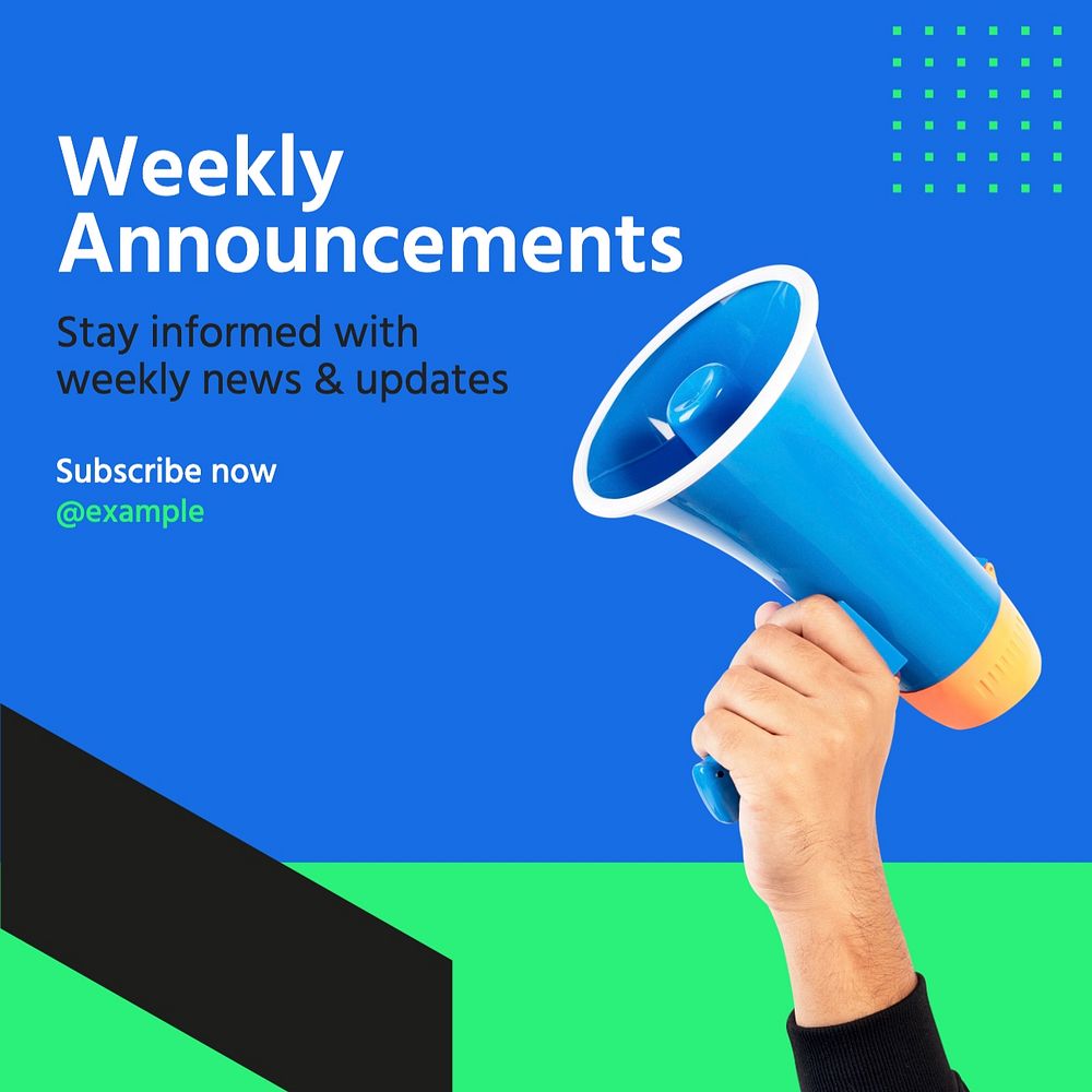 Weekly announcements Facebook post template, editable design