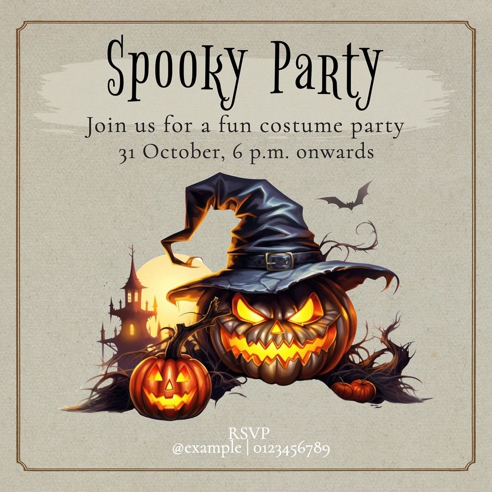 Halloween party post template, editable social media design