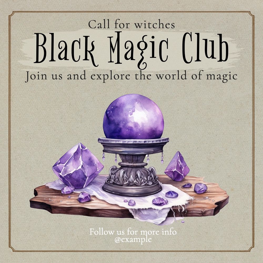 Black magic club post template, editable social media design