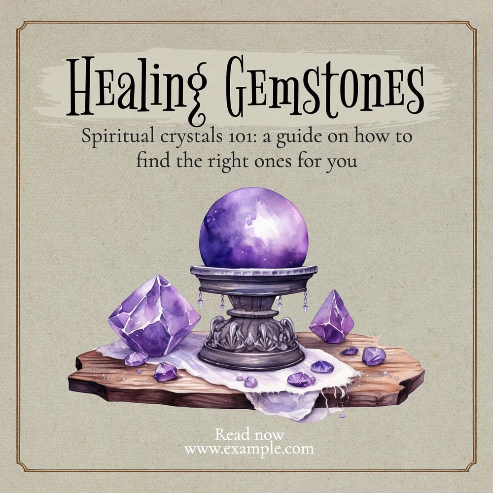 Healing & spiritual gemstones post template, editable social media design