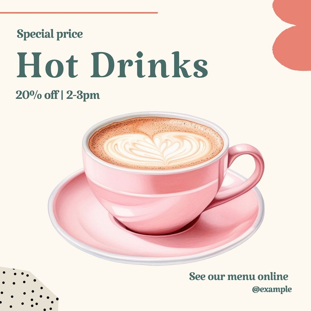 Hot drinks sale post template, editable social media design