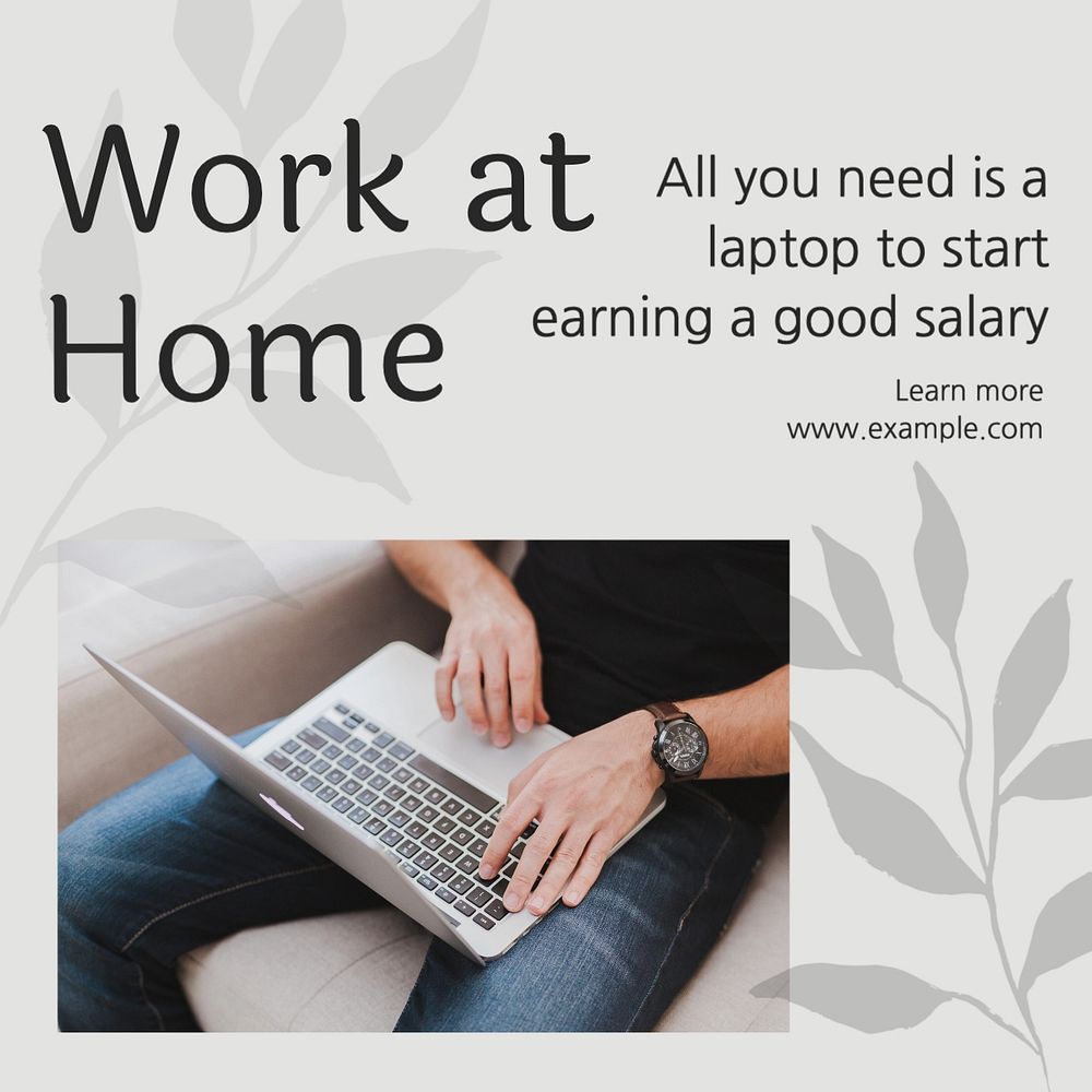 Work at home Facebook post template, editable design