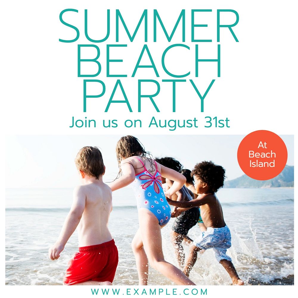 Beach party Facebook post template, editable design