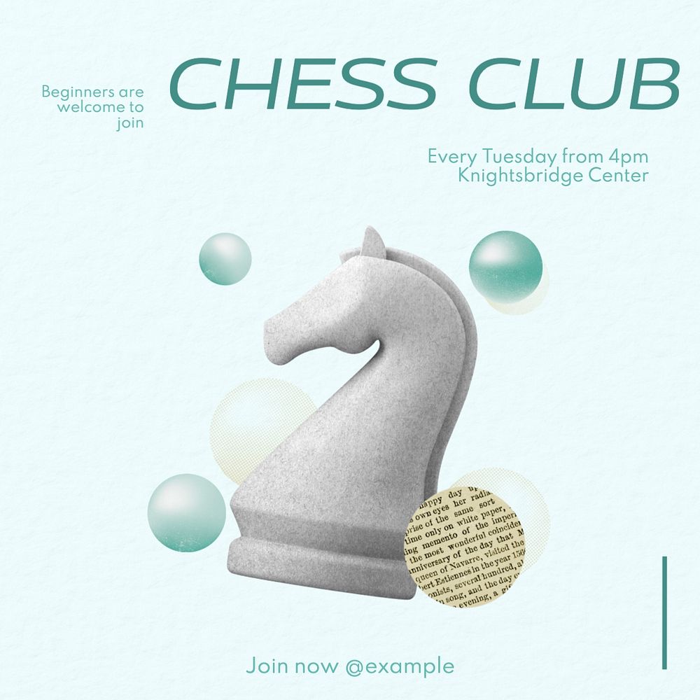 Chess club Facebook post template, editable design