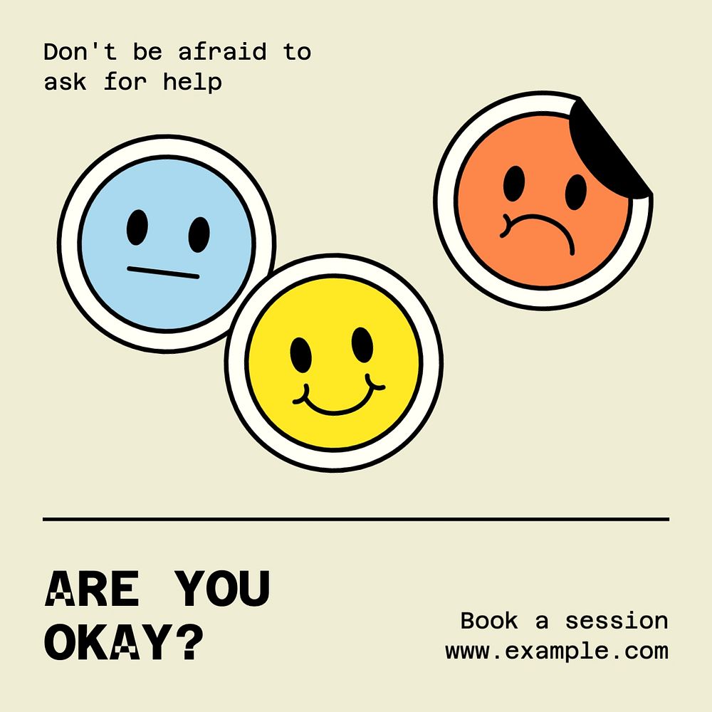 Are you okay? Facebook post template, editable design