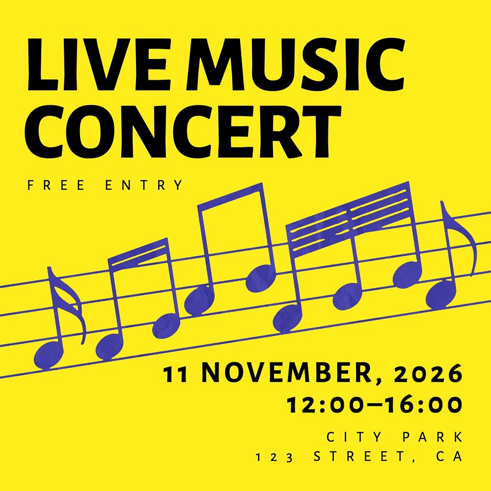 Live music concert Facebook post template, editable design