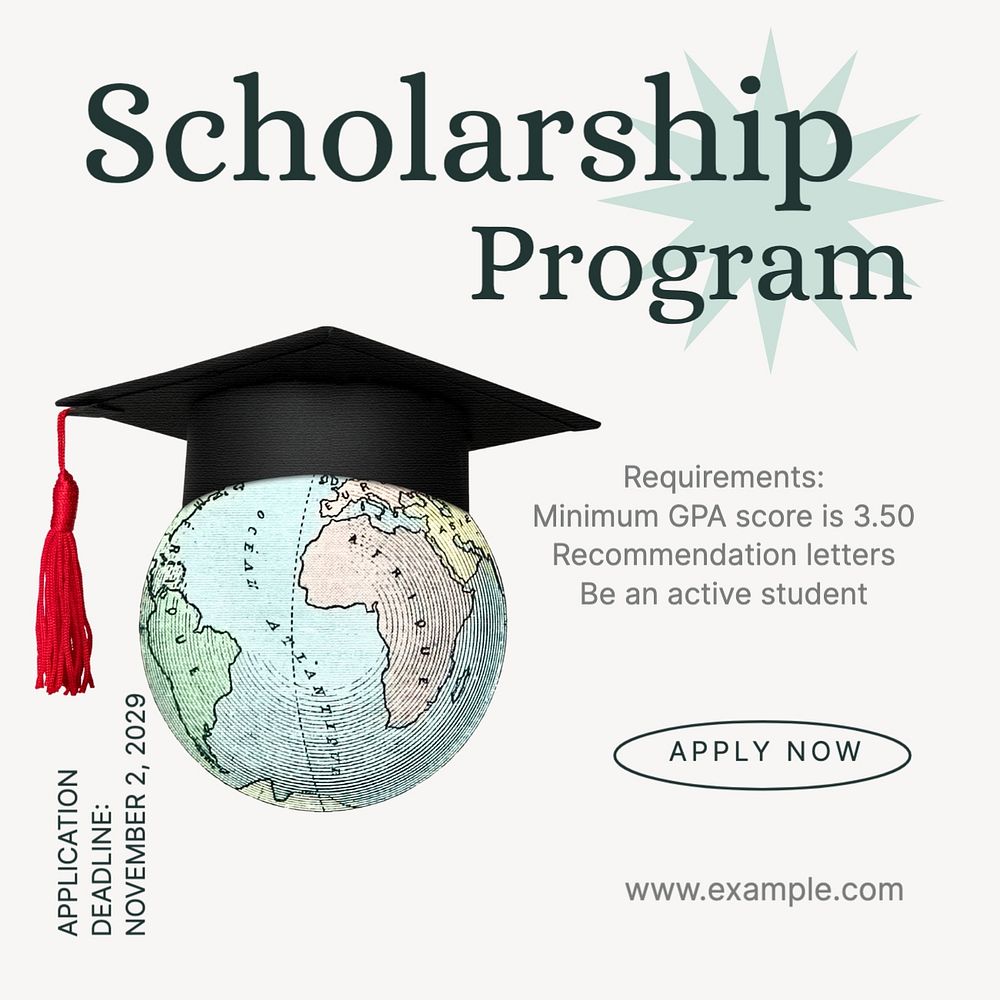 Scholarship program Facebook post template, editable design