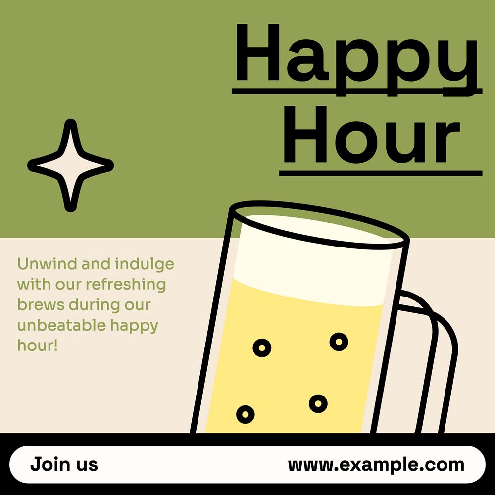 Happy hour Facebook post template, editable design