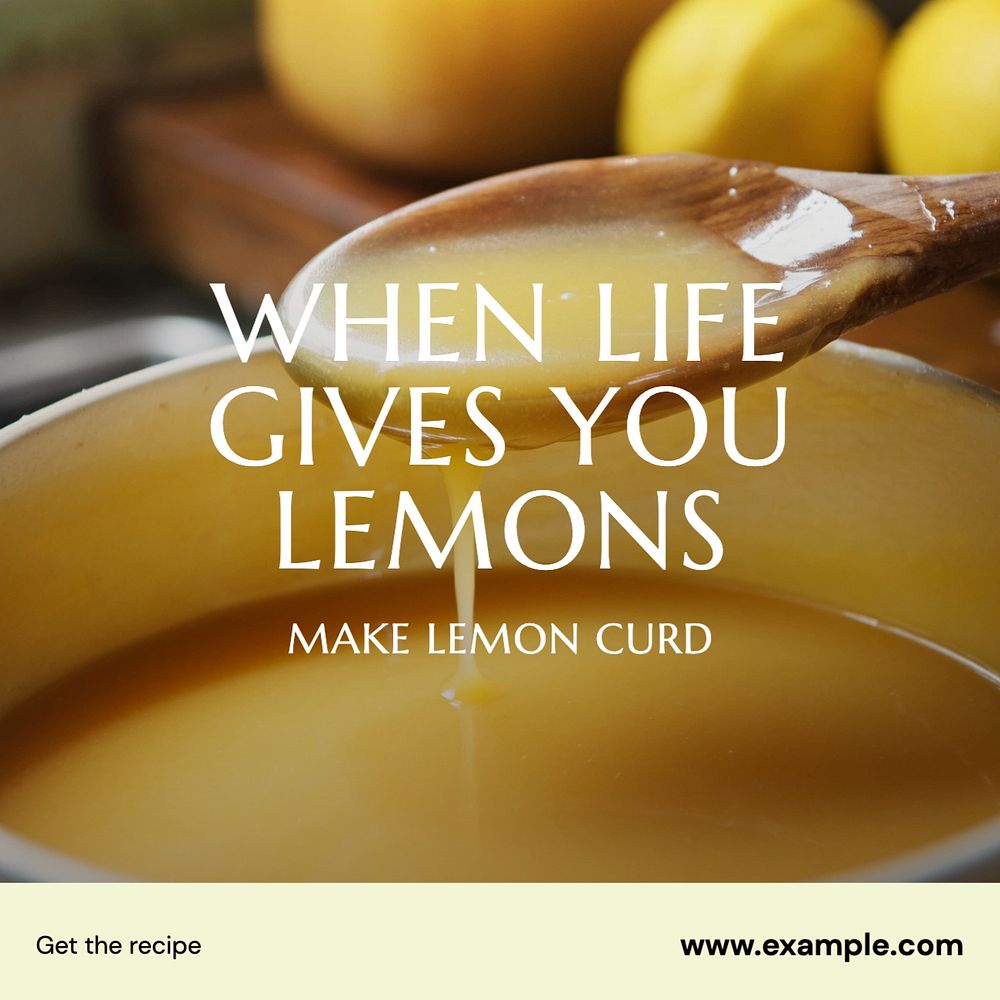 Lemon curd recipe Facebook post template, editable design