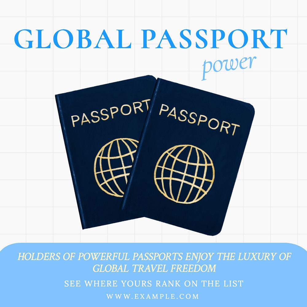 Global passport power Facebook post template, editable design