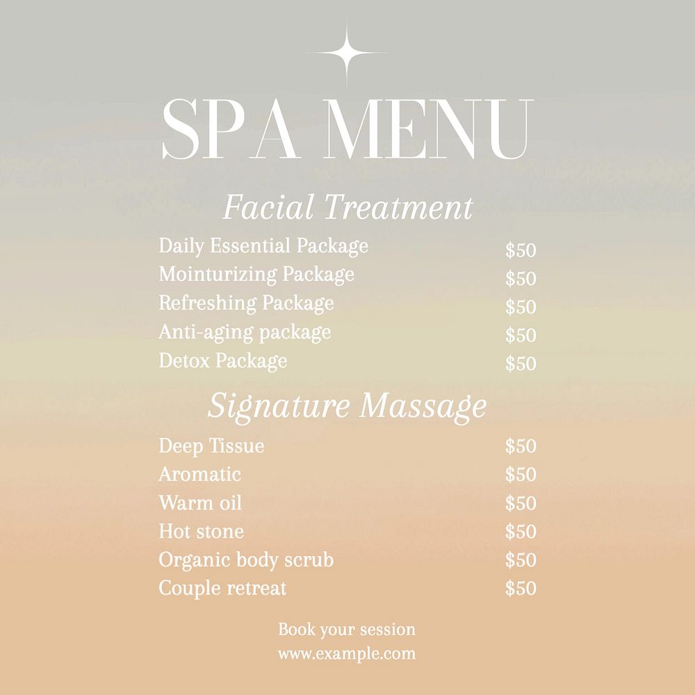 Spa menu Instagram post template, editable text